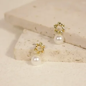 交織珍珠耳環•金